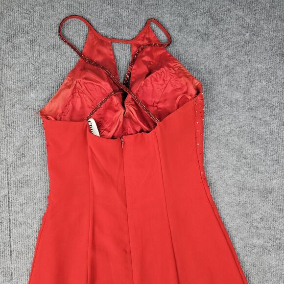 Vintage Chicas Dress Womens Medium Red Beaded Halter 90s Prom Gown Romantic Y2K - Picture 8 of 12